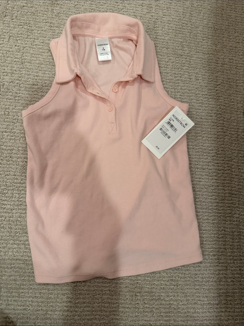 Nordstrom Light Pink Ribbed Sleeveless Polo Tank